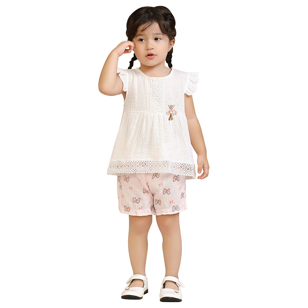 Smart Baby 2pc Set Baby Girl Top Shorts White Pink