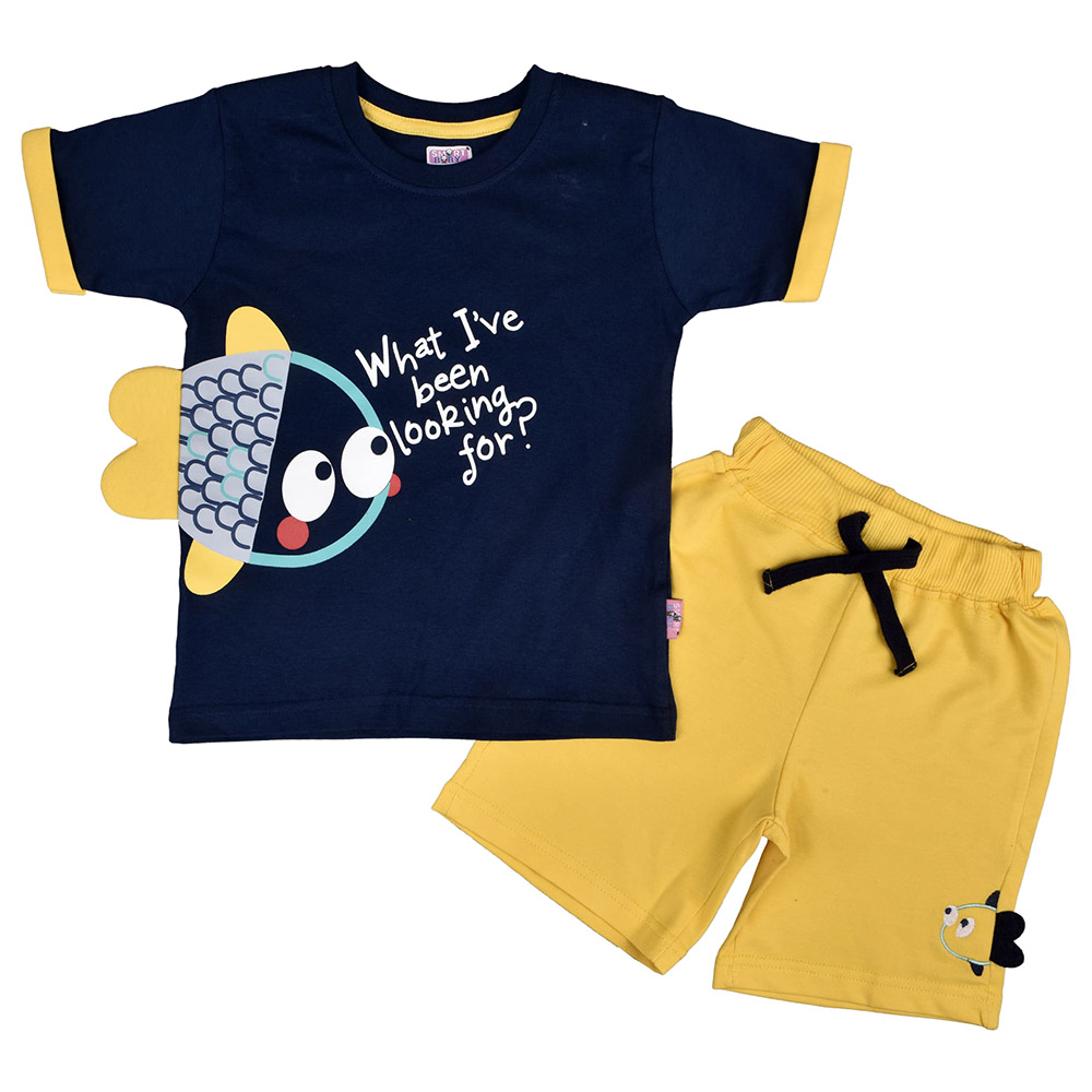 Smart Baby 2pcSet Baby Boy Top & Shorts Navy/Mustard