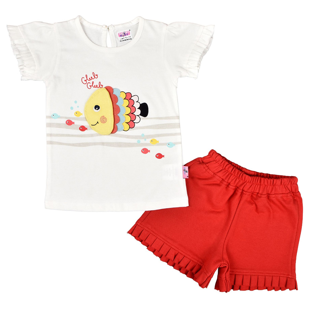Smart Baby 2pcSet Baby Girl Top & Shorts White/Red