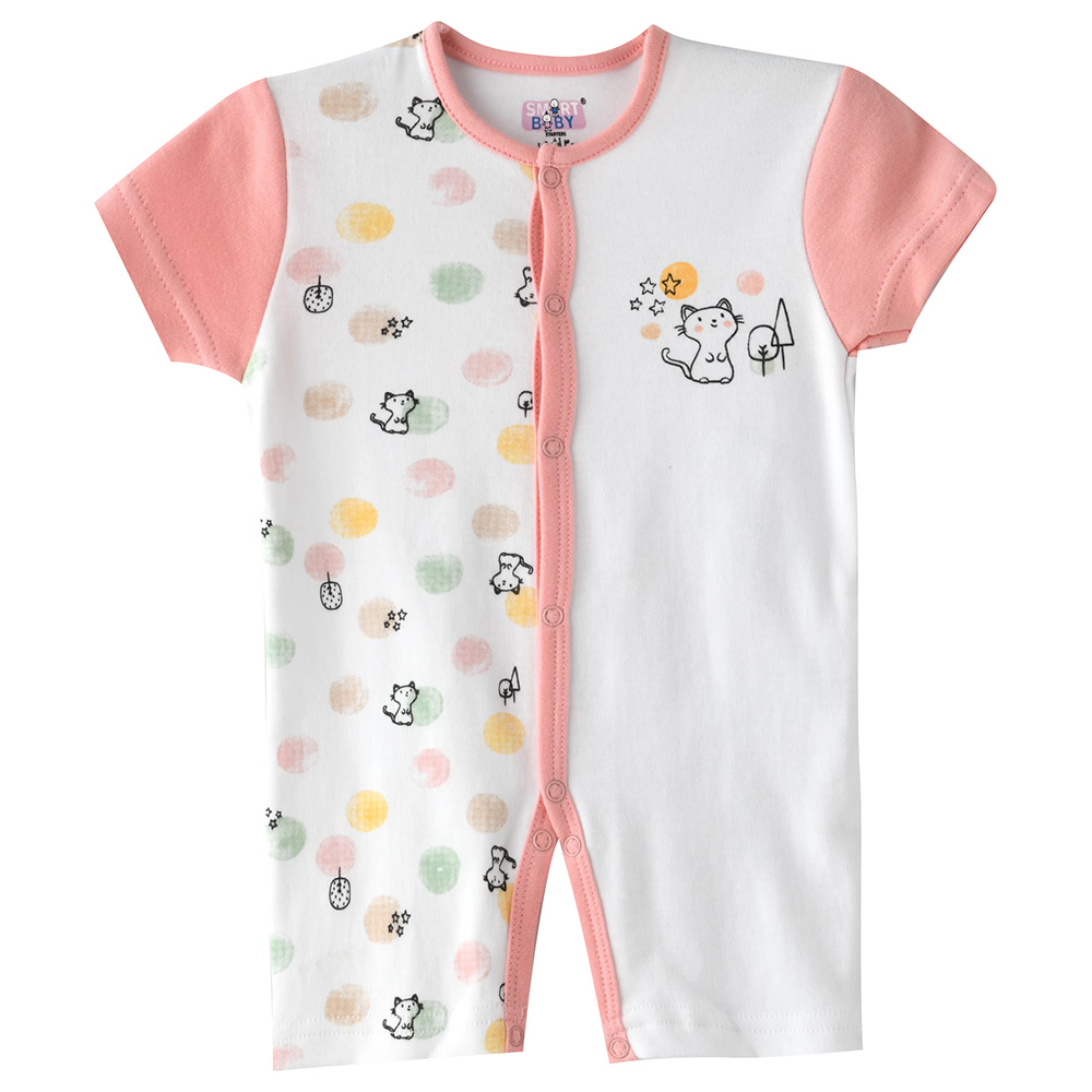 Smart Baby Baby Girls Short Sleeve Romper Peach White