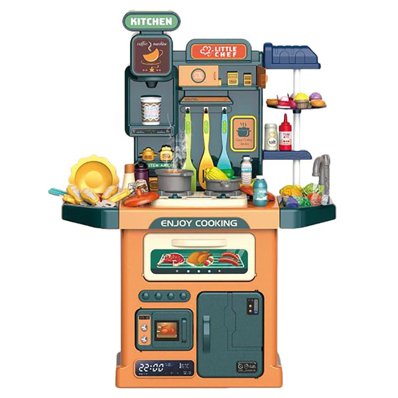 Little Learners Kitchen Set With Light & Sound 77pcs Orange/Green