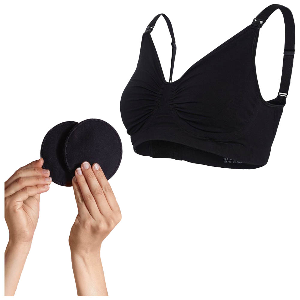 Carriwell - 7pc-Set Nursing Bra & Cotton Breast Pads - Black