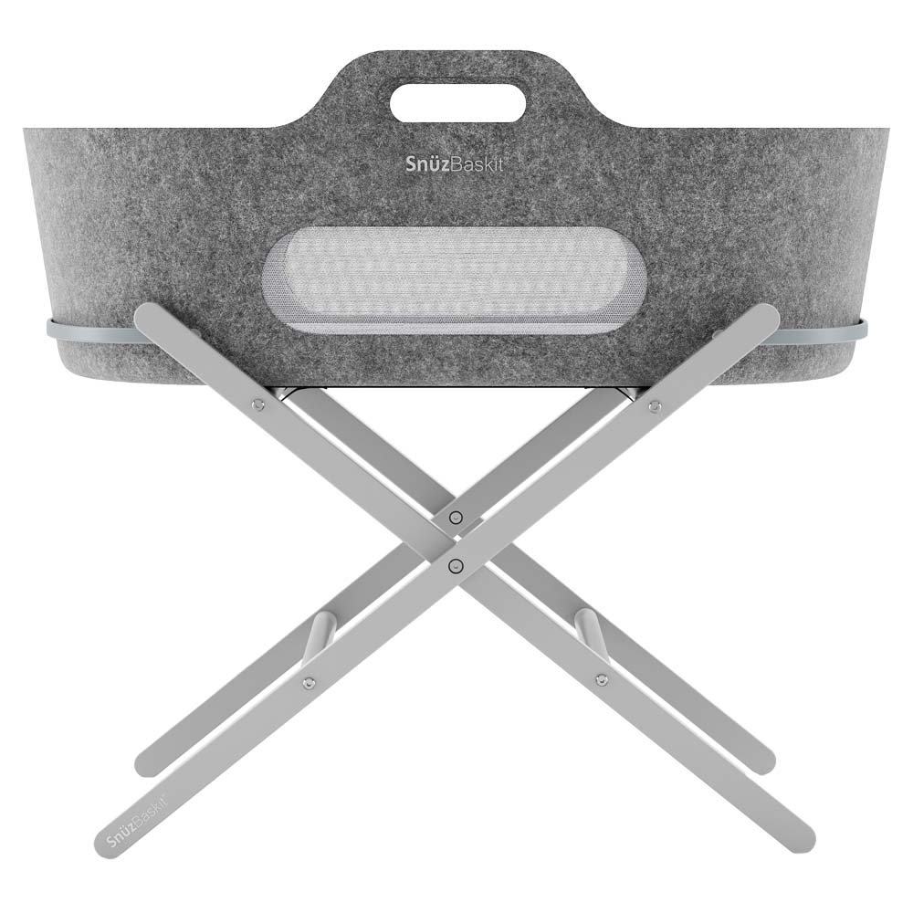 Snuz Baskit Moses Basket W/ Mattress & Grey Stand Set Dark Grey