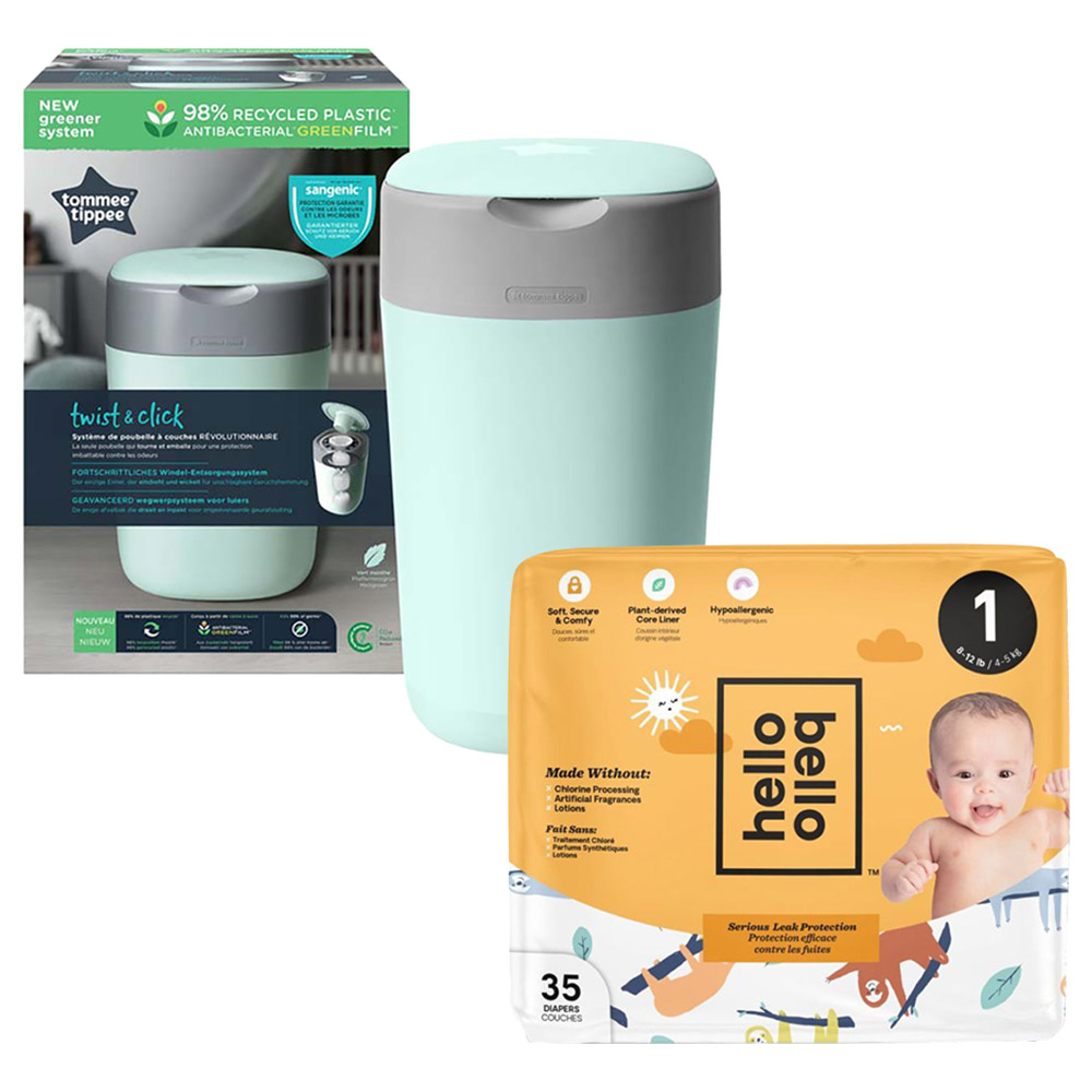Tommee Tippee Green Nappy Bin & Diaper Size 1 45 kg, 35pcSet