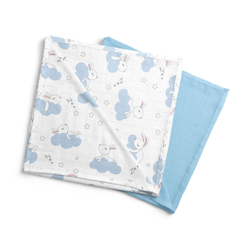Moon Organic Muslin Swaddle Wrap Pack of 2 Bunny Print Blue