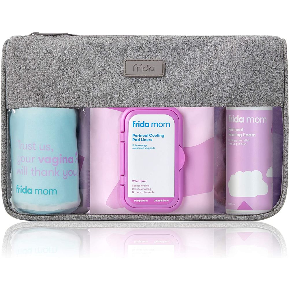 Frida Mom Postpartum Recovery Essentials Kit Includes Disposable Underwear,  Ice Maxi Absorbency Pads, Cooling Witch Hazel Medicated Pad Liners,  Perineal Medicated Healing Foam 