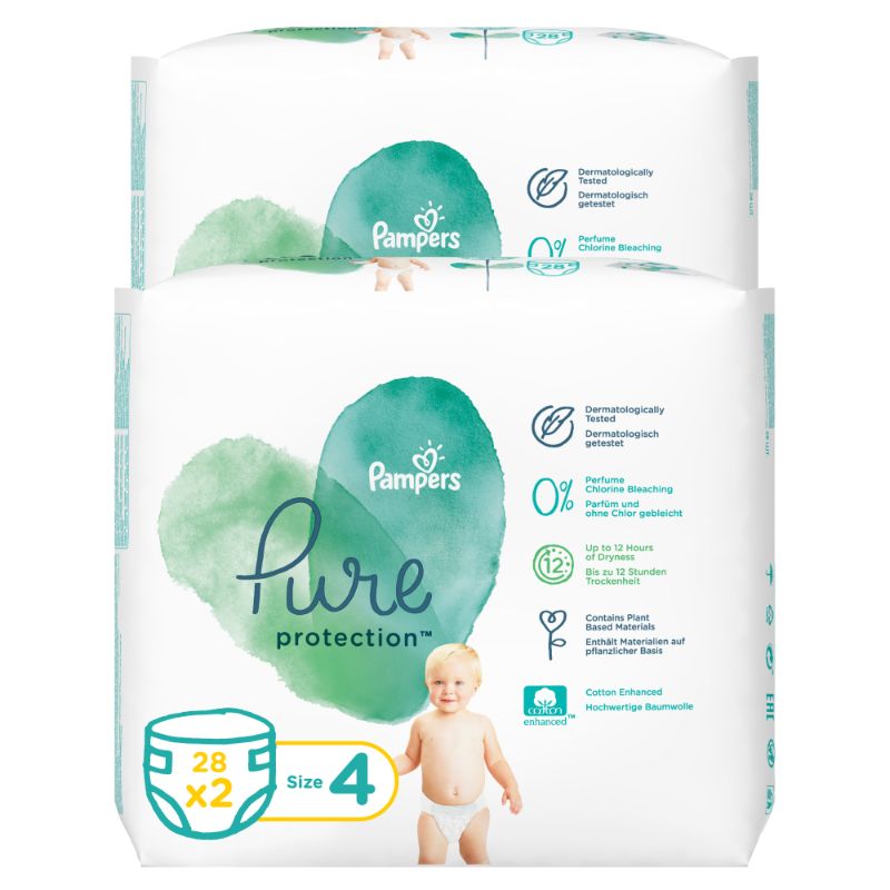 Pampers Pure Protection Diaper - Size 4, 9-14kg, 56 Diapers