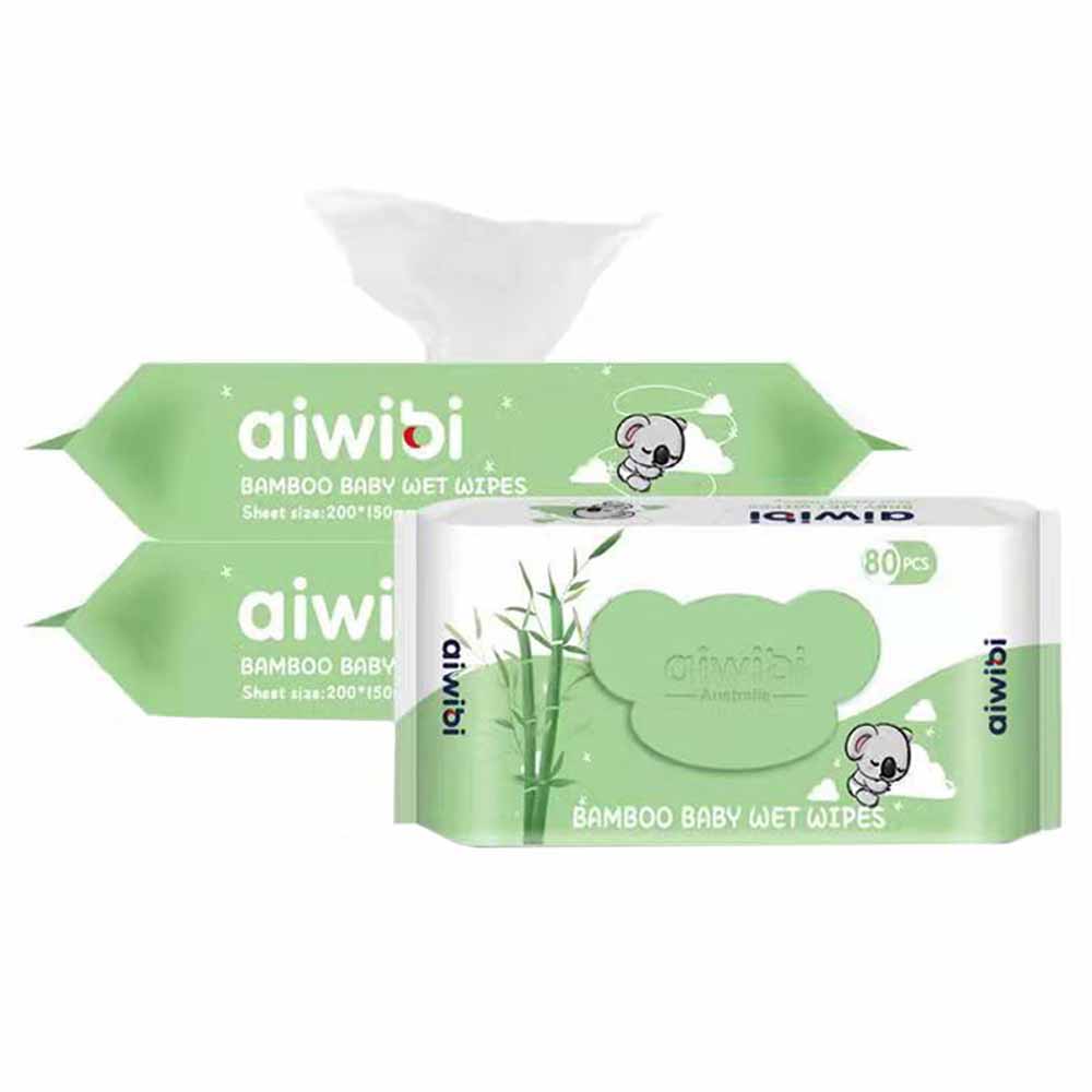 Aiwibi Bamboo Baby Wet Wipes 80's Pack of 3