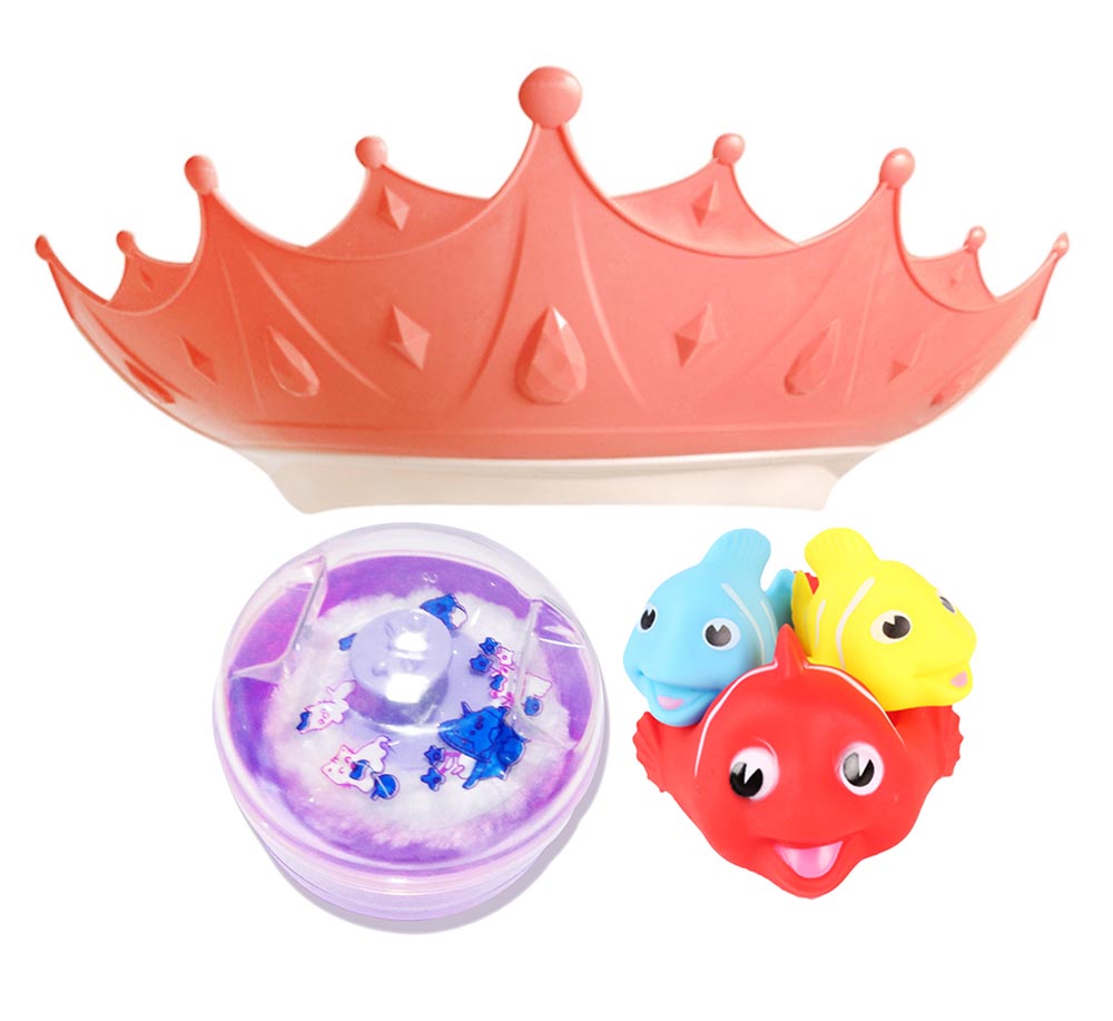 Star Babies Combo Crown Shower Cap + Squeaky Bath Toy + Powder Puff