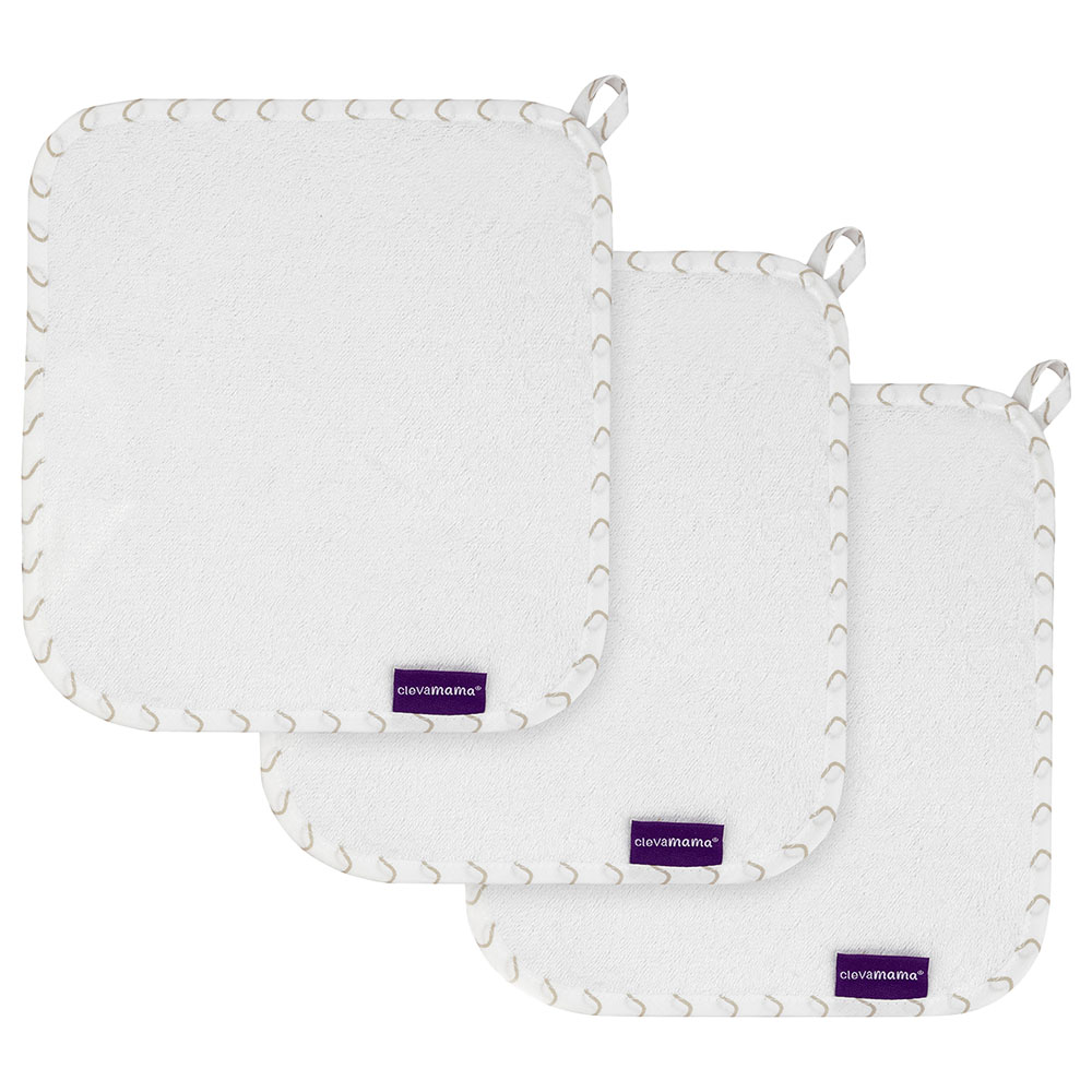 Buy Clevamama - Bamboo Baby Washcloth Set - Pack Of 3 - White/Grey in ...