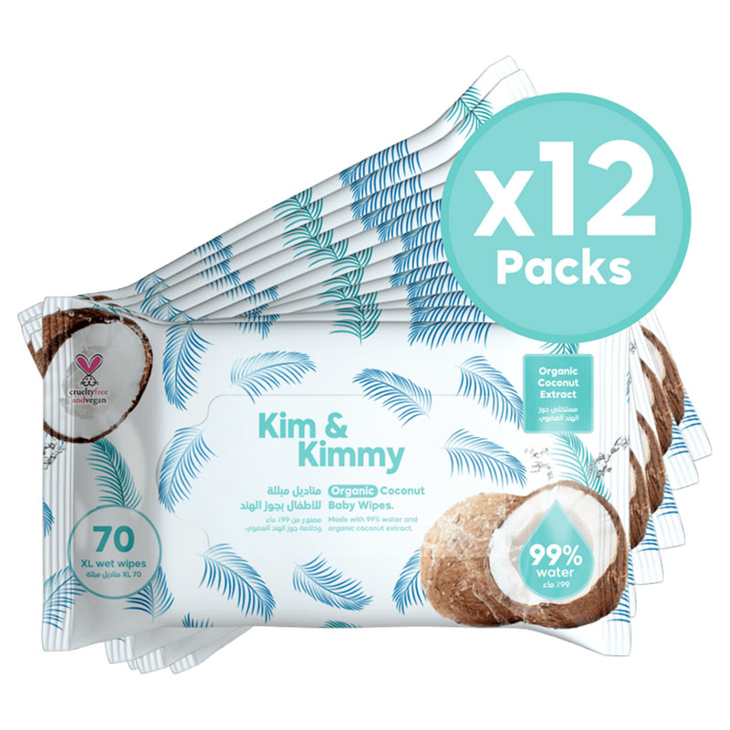 Kim & Kimmy Coconut Wipes 70pc Pack of 12