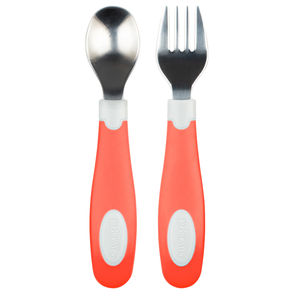 Dr. Brown's - Soft Grip Spoon & Fork Set - Coral