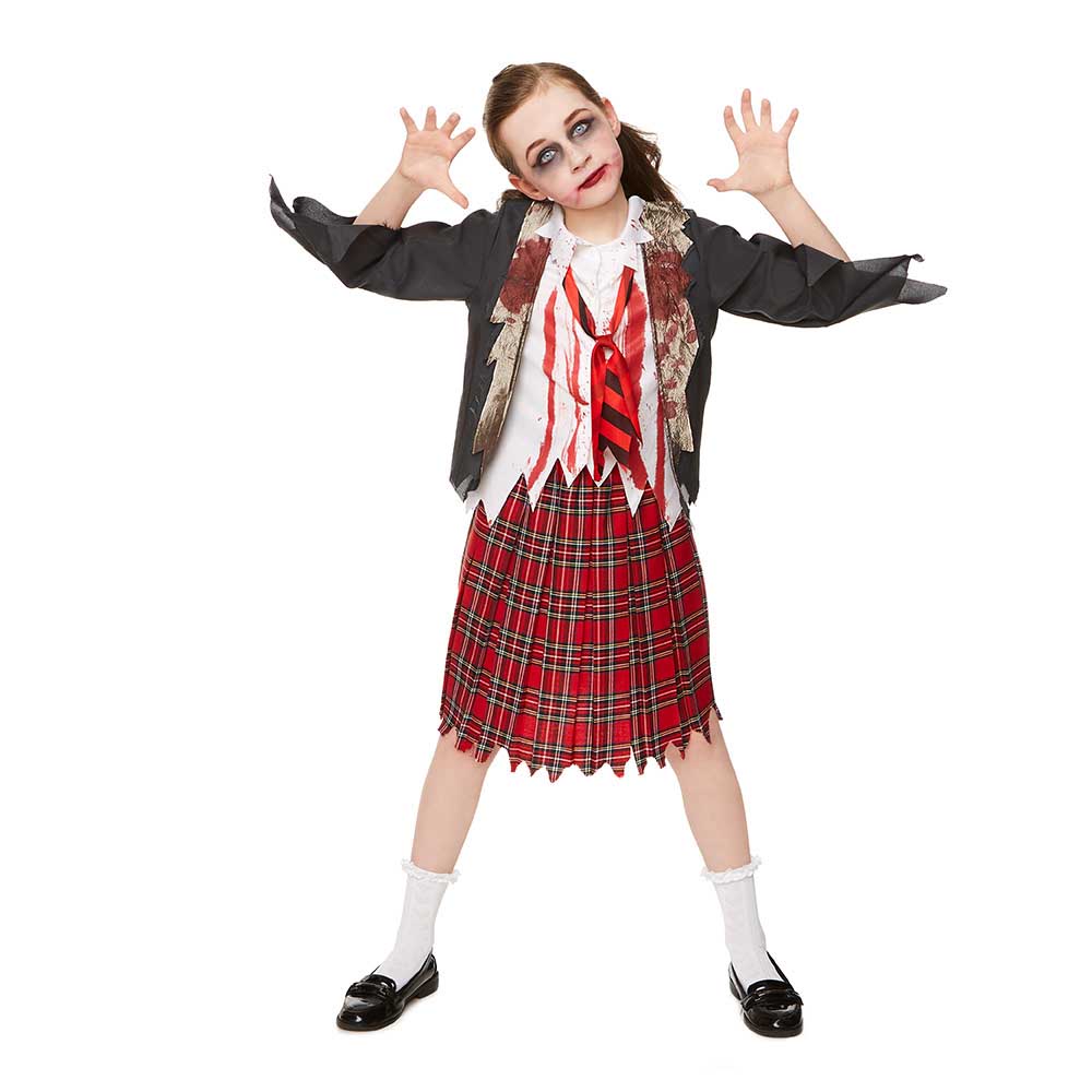 Mad Costumes - Zombie School Girls Kids Halloween Costume Red
