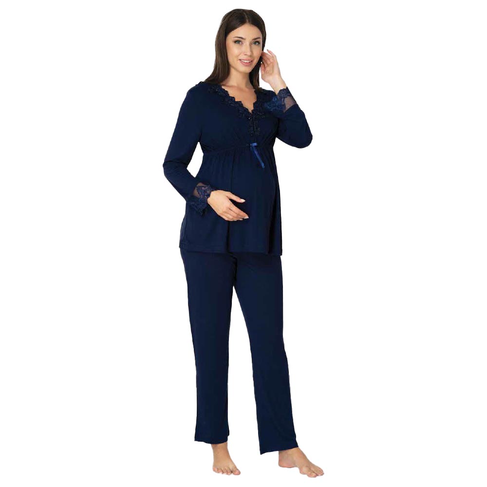 Mini Plum Maternity Pajamas Set w/ Lace Details Navy