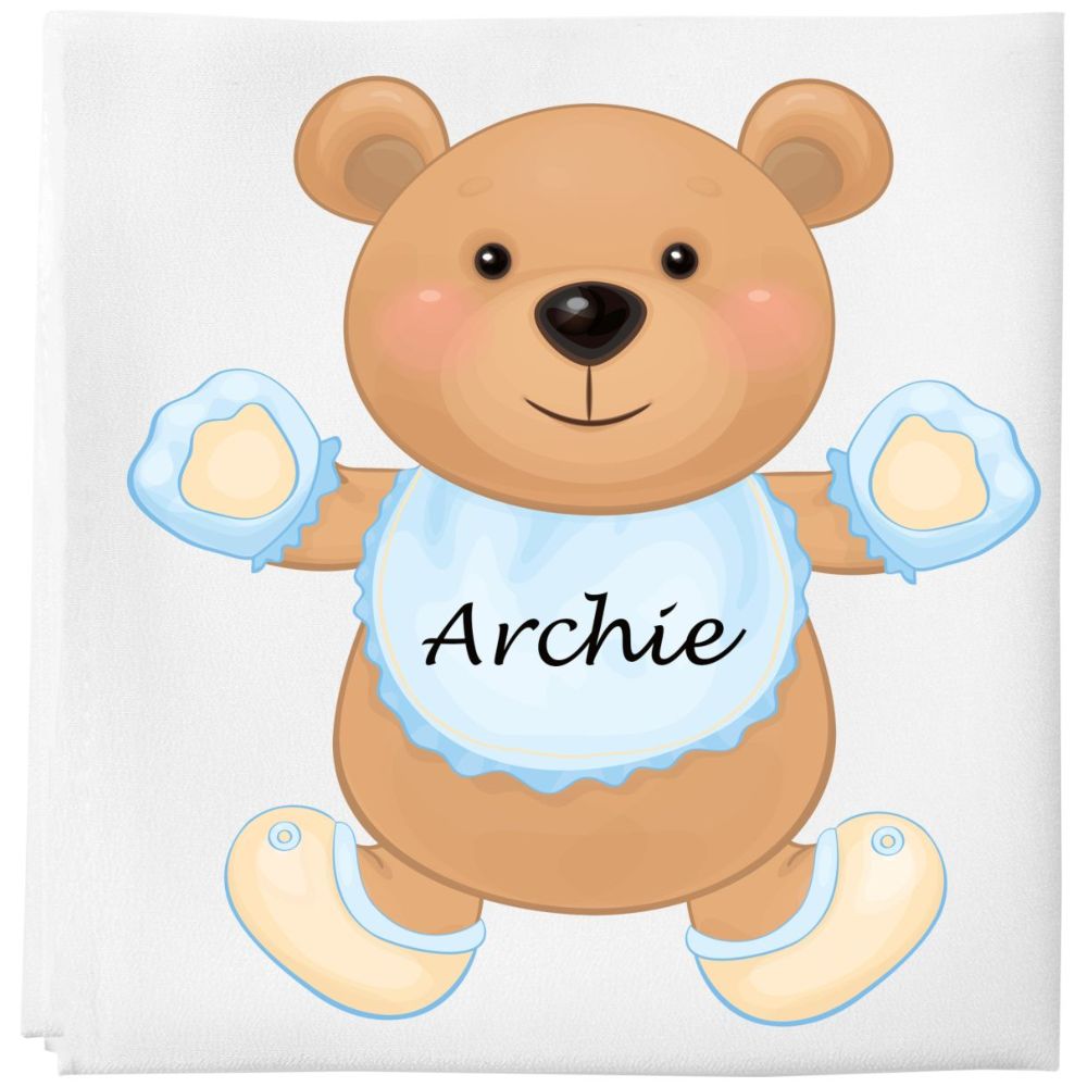 Mini Plum Personalised Teddy Bear Baby Blanket White Buy at