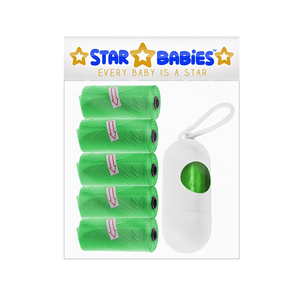 Star Babies - Scented Nappy Bag Pack of 5/75 Bags Green & Assorted Dispenser