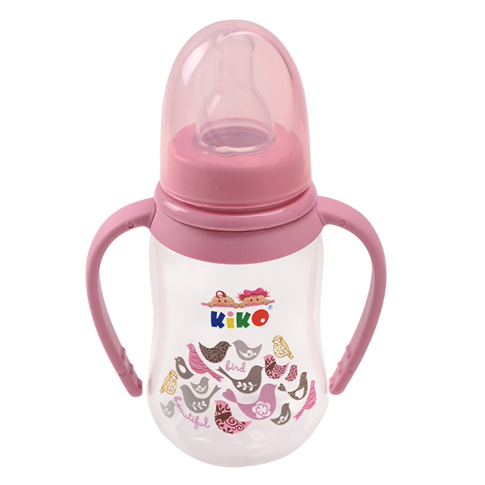 Kiko - Silicon Nipple Feeding Bottle 1 With Handle - Pink - 125 ml