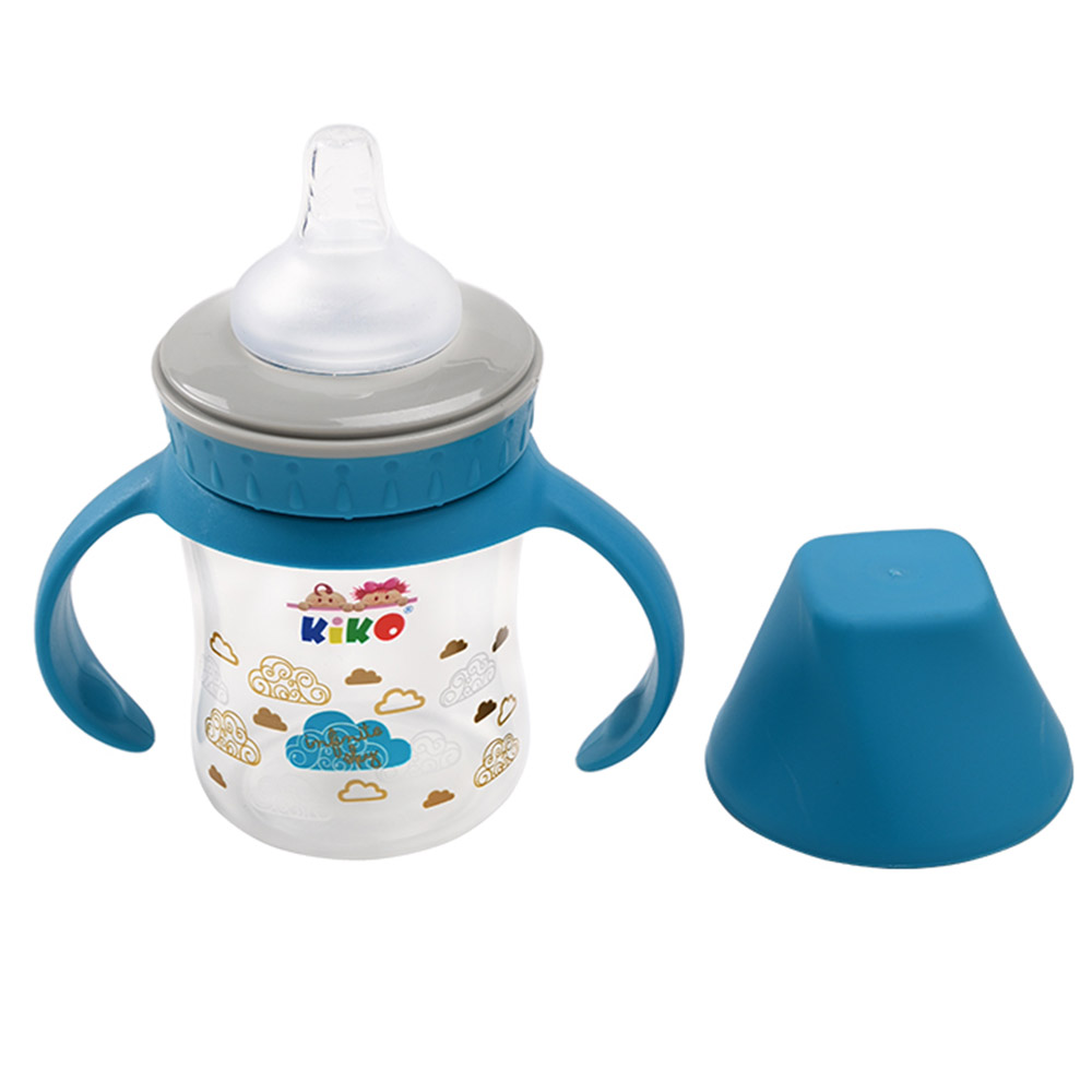 Kiko - Wide Neck Feeding Bottle With Handle - Blue - 125 ml