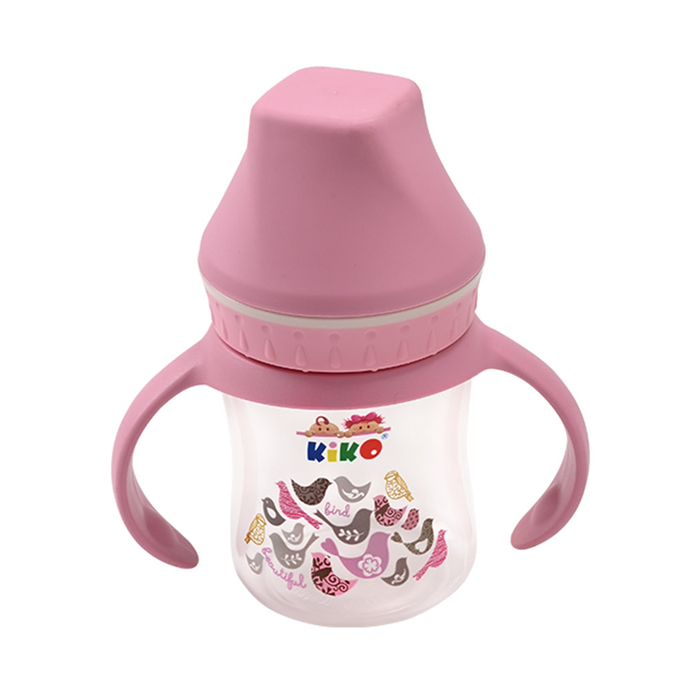 كيكو - رضاعة أطفال عريضة العنق بمقبض - وردي - 125 مل