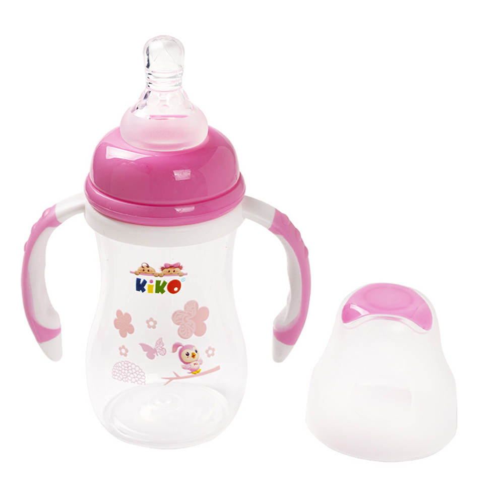 كيكو - رضاعة أطفال 2 بحلمة سيليكون مع مقبض - وردي - 120 مل