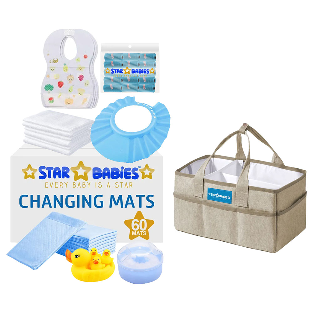 Star Babies - Baby Essentials 7pcs With Caddy Diaper Bag Big - Blue