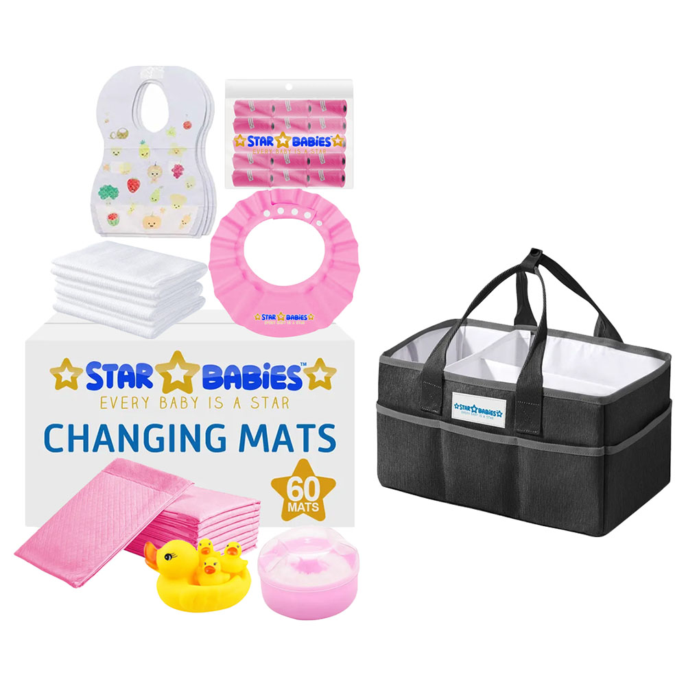 Star Babies - Baby Essentials 7pcs With Caddy Diaper Bag Big - Pink