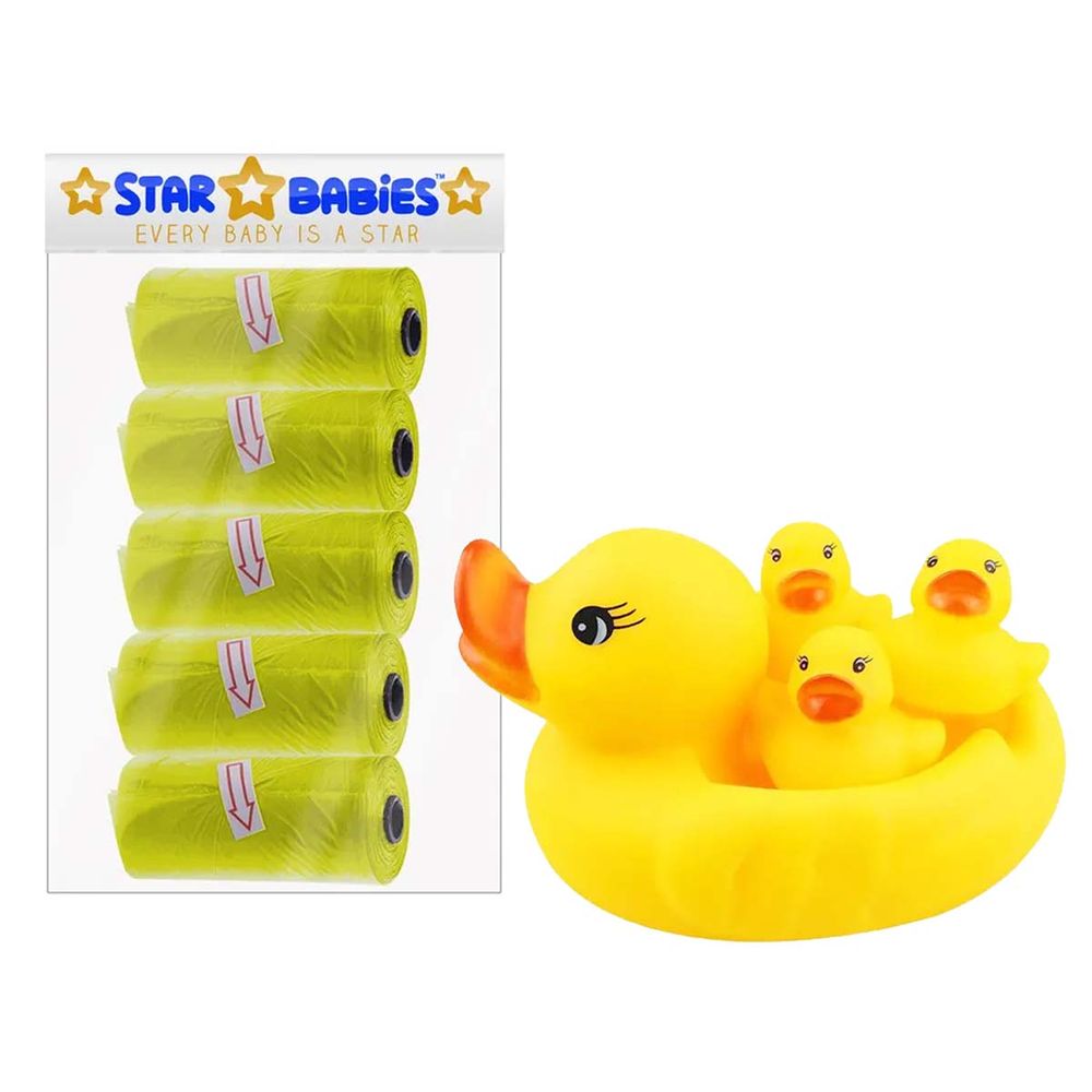 Star Babies - Disposable Scented Nappy Bag - 75pcs with Rubber Duck Toy - Yellow