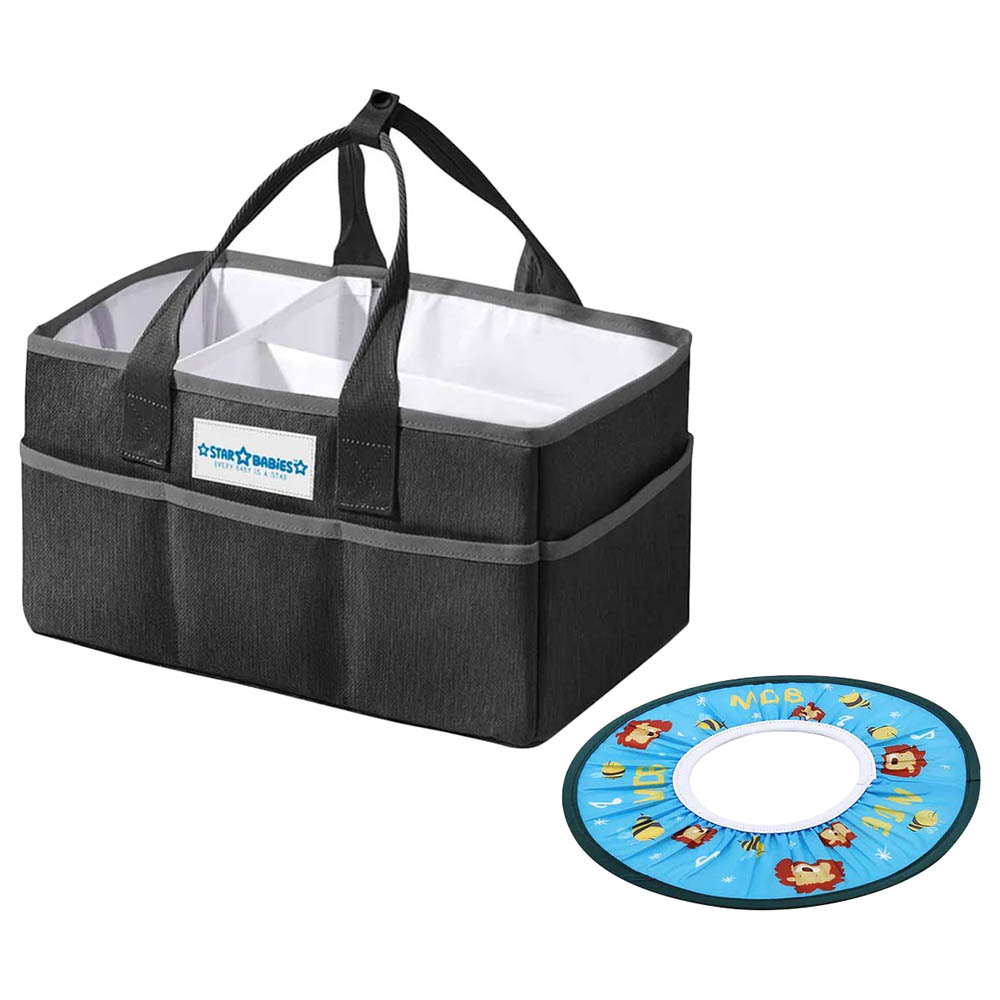 Star Babies - Diaper Caddy Organizer Black with Blue Shower Cap - Black