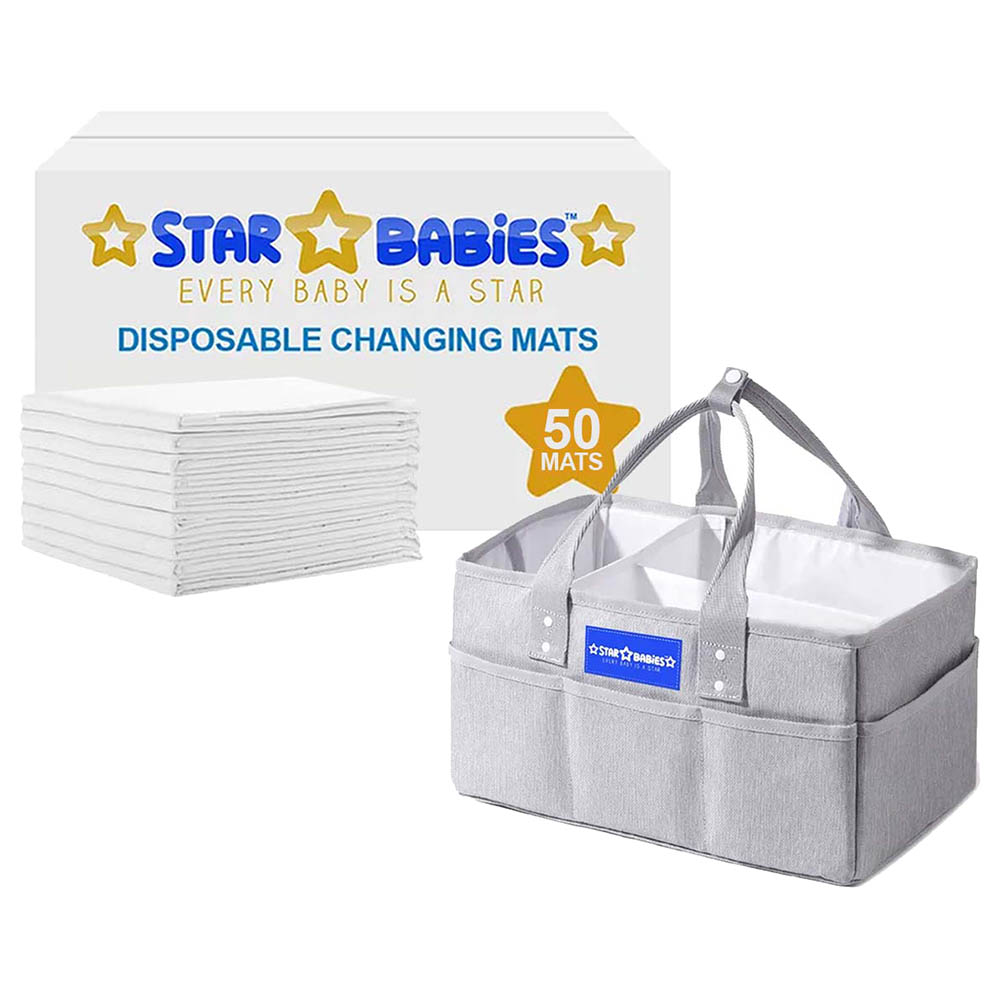 Star Babies - Diaper Caddy Organizer Big with Disposable Changing Mat - 50pcs - Grey