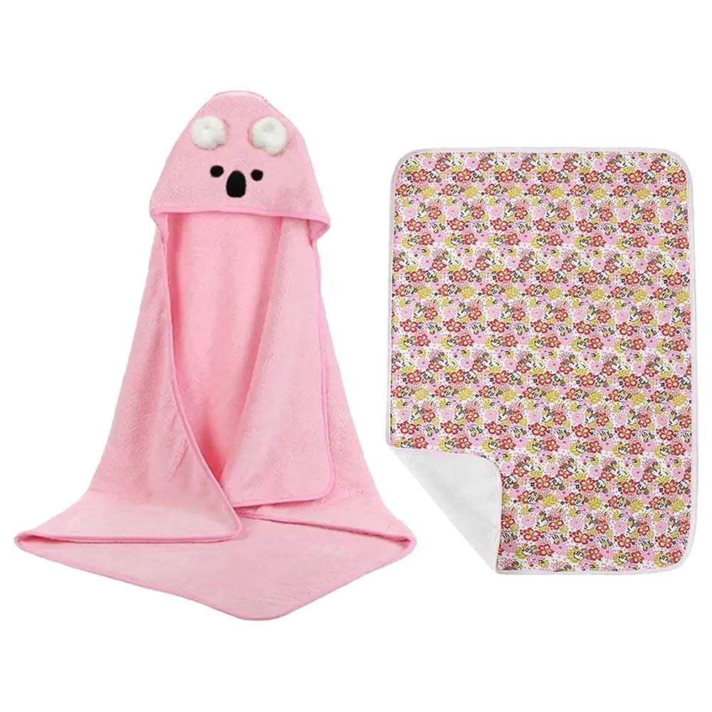 Star Babies - Microfiber Hooded Towel with Changing Mat - Flower Pink
