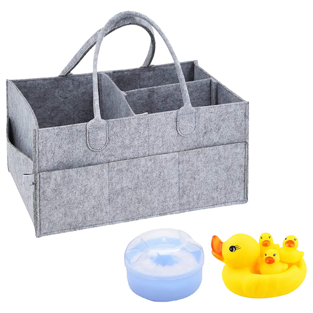 Star Babies - Caddy Diaper Organizer Grey with Powder Puff & Rubber Duck Toy - 4pcs
