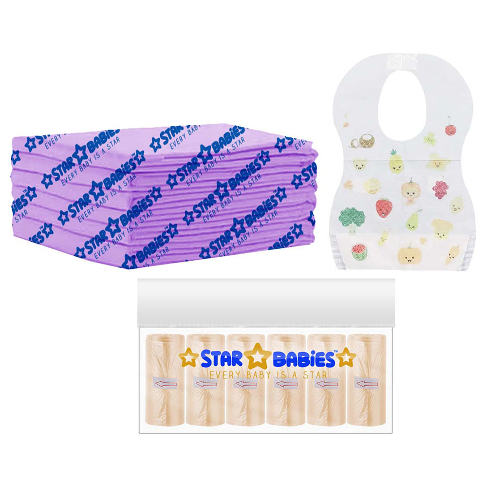 Star Babies - Disposable Changing Mat 6pcs & Scented Bag 6pcs with Disposable Bibs 6pcs - Lavender