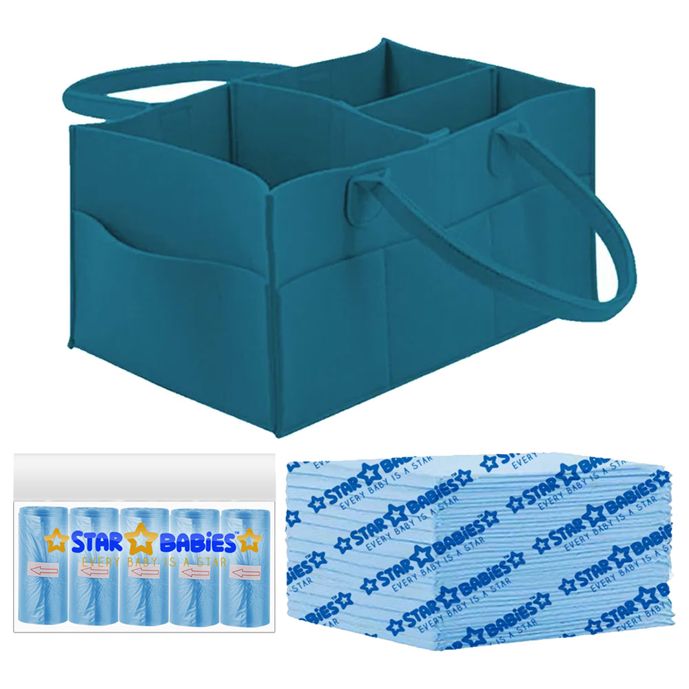 Star Babies - Caddy Diaper Bag with Disposable Changing Mat 10pcs & Scented Bag 5pcs - Blue