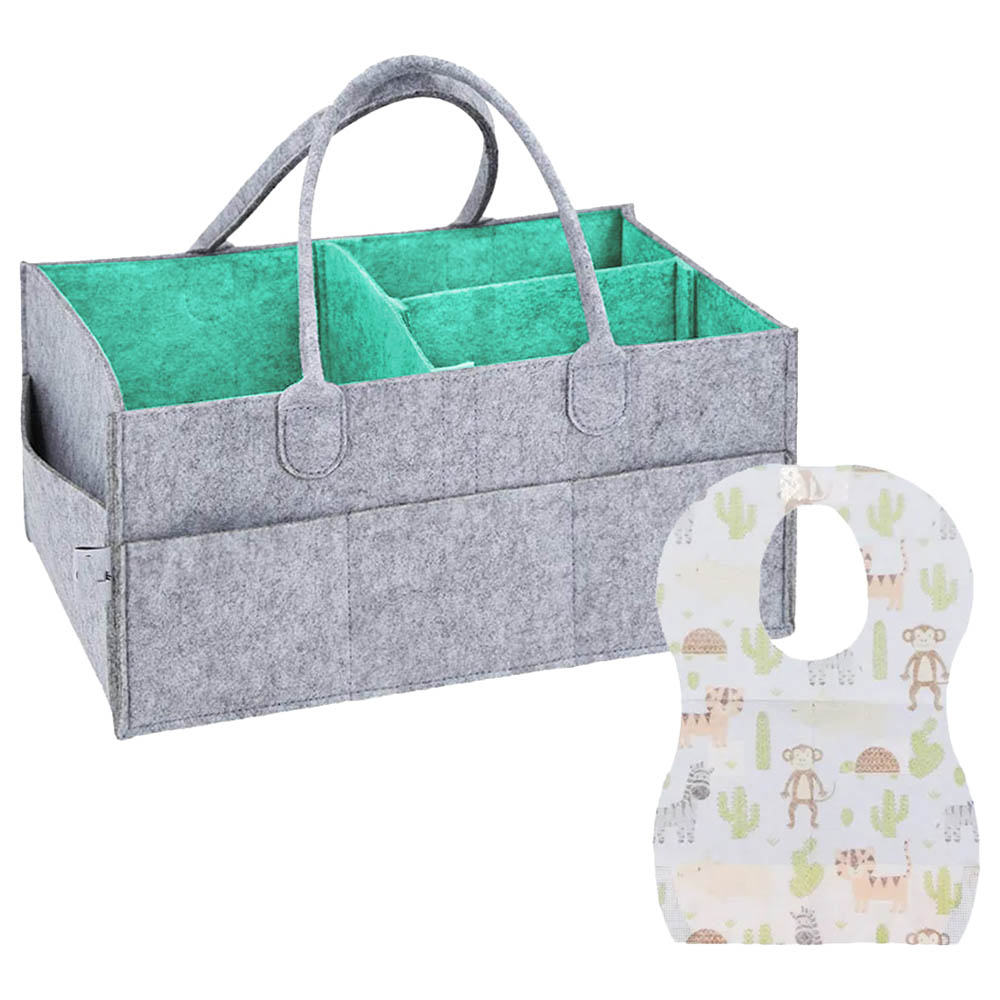 Star Babies - Caddy Diaper Bag with Disposable Bibs - 10pcs - Grey/Green