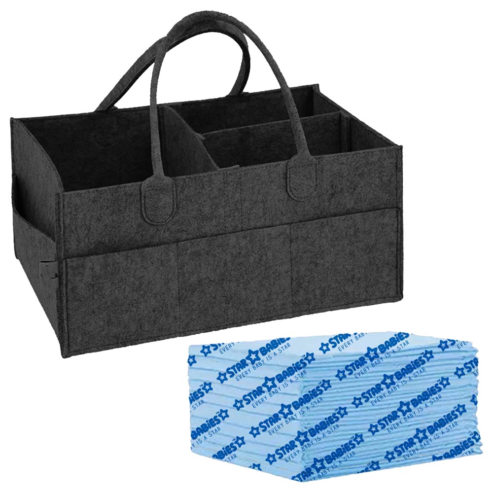 Star Babies - Caddy Diaper Bag with Disposable Changing Mat - 10pcs - Black