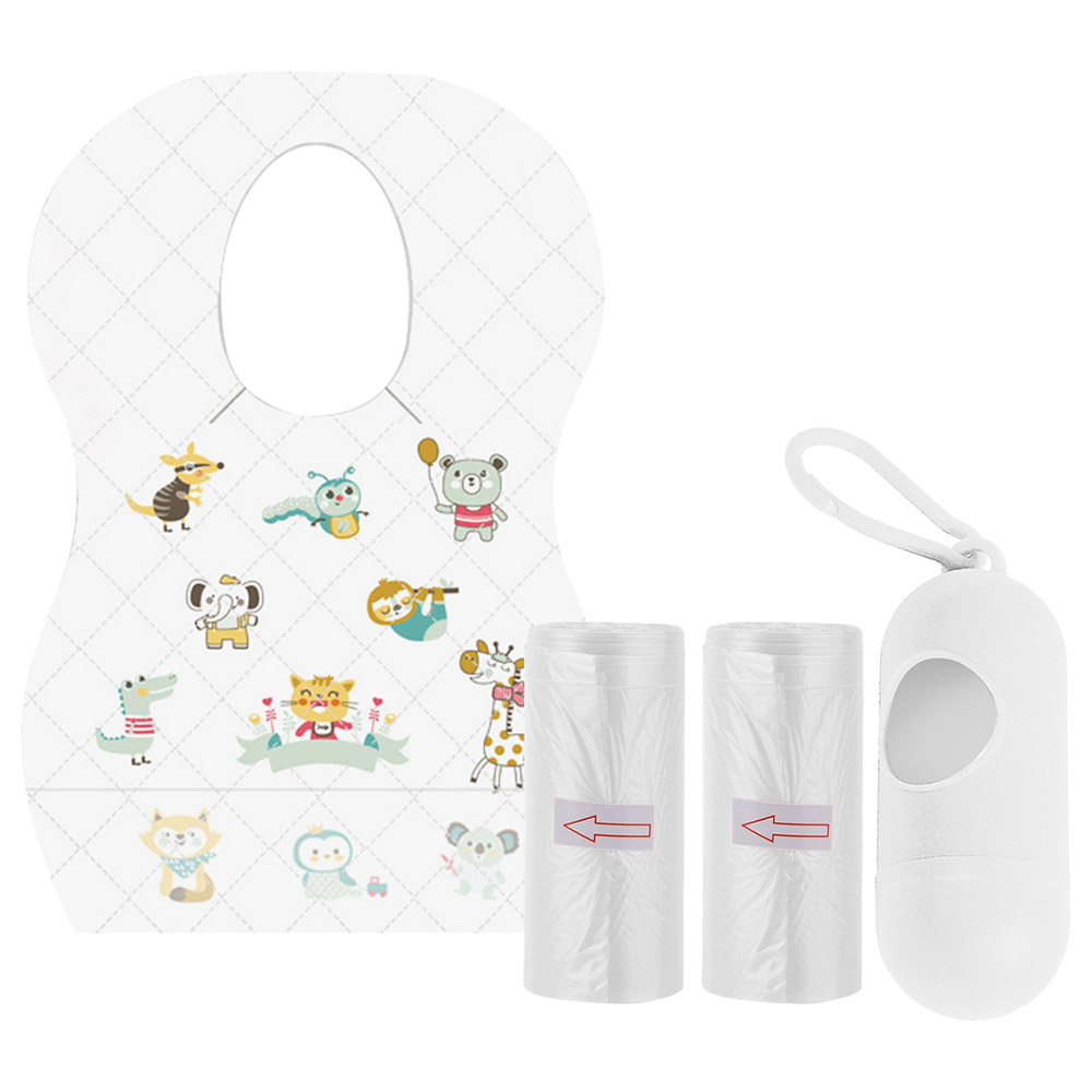 Star Babies - Disposable Bibs Animal Print 5pcs With Scented Bag 2pcs & Dispenser - White