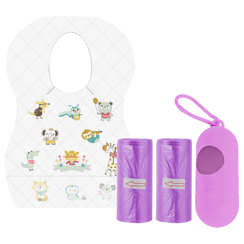 Star Babies - Disposable Bibs Animal Print 5pcs With Scented Bag 2pcs & Dispenser - Lavender