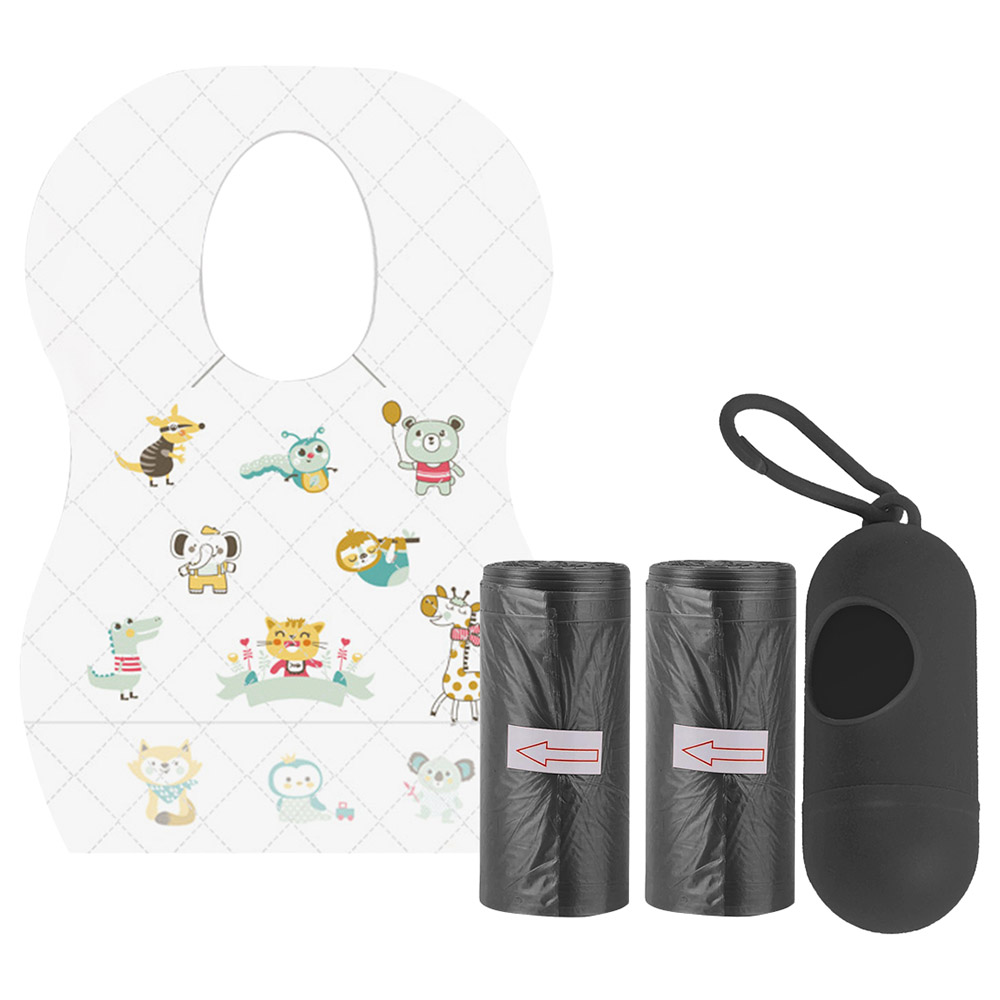 Star Babies - Disposable Bibs Animal Print 5pcs With Scented Bag 2pcs & Dispenser - Black
