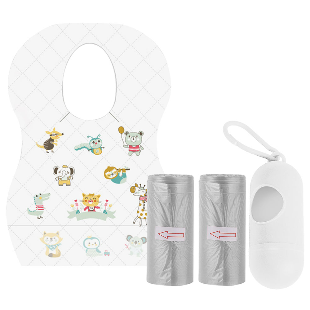 Star Babies - Disposable Bibs Animal Print 5pcs With Scented Bag 2pcs & Dispenser - Grey