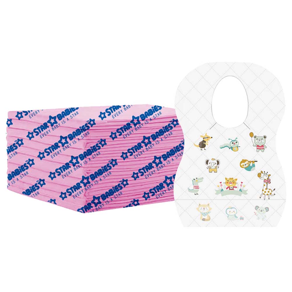Star Babies - Disposable Bibs Animal Print 10pcs With Changing Mat 10pcs - Pink