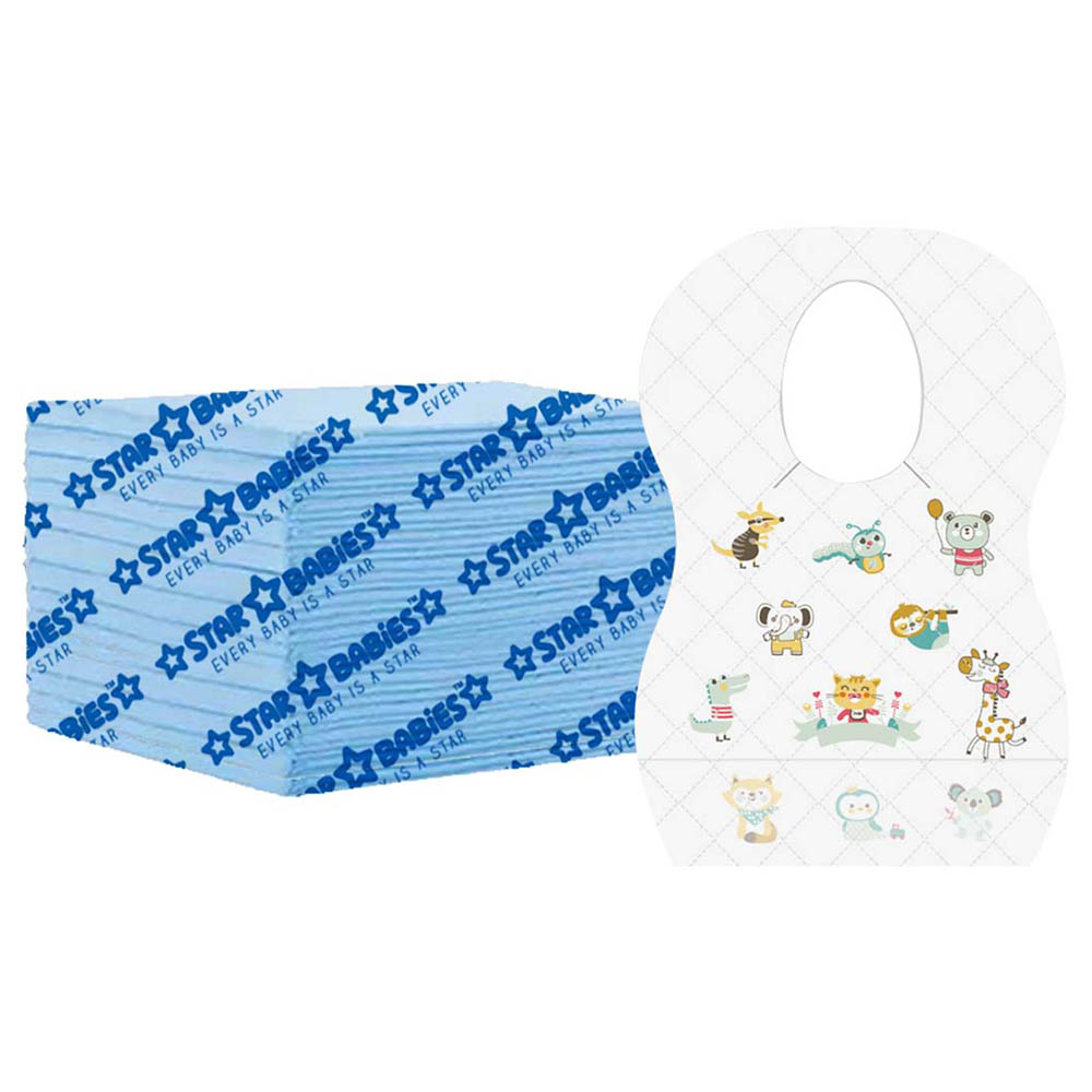 Star Babies - Disposable Bibs Animal Print 15pcs With Changing Mat 15pcs - Blue