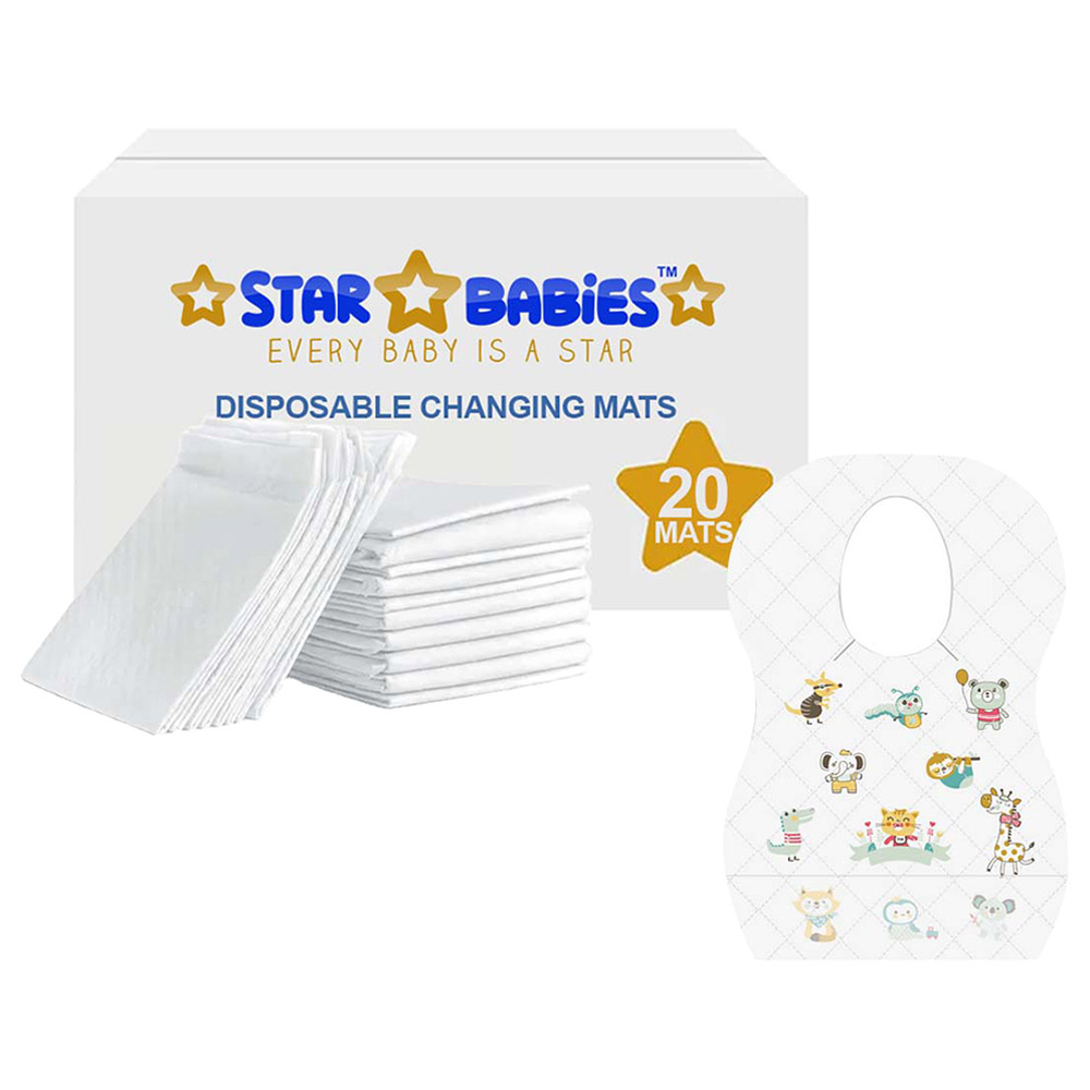 Star Babies - Disposable Bibs Animal Print 20pcs With Changing Mat 20pcs - White