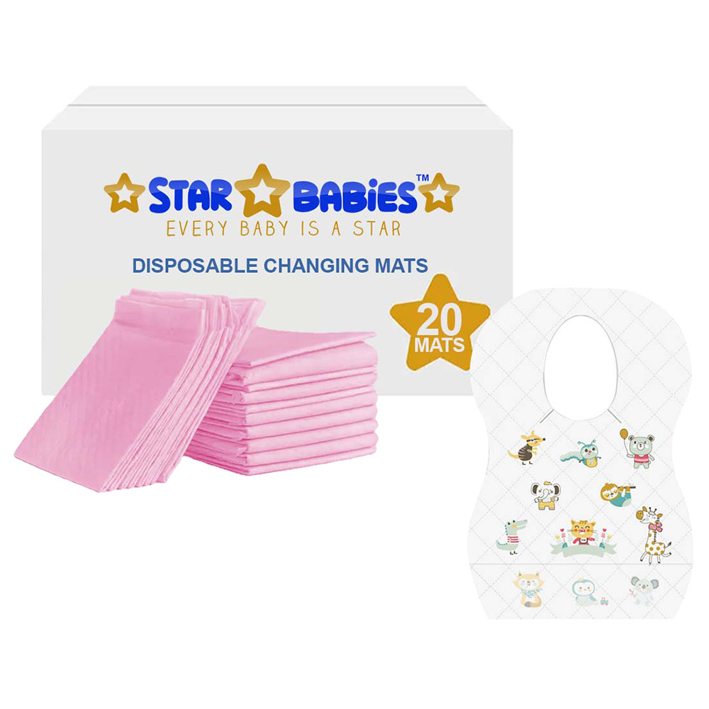 Star Babies - Disposable Bibs Animal Print 20pcs With Changing Mat 20pcs - Pink