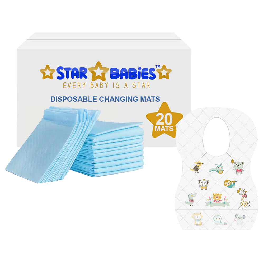 Star Babies - Disposable Bibs Animal Print 20pcs With Changing Mat 20pcs - Blue