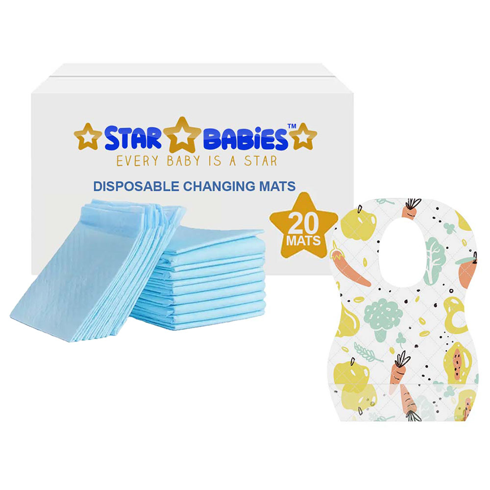 Star Babies - Disposable Bibs Fruits Print 20pcs With Changing Mat 20pcs - Blue