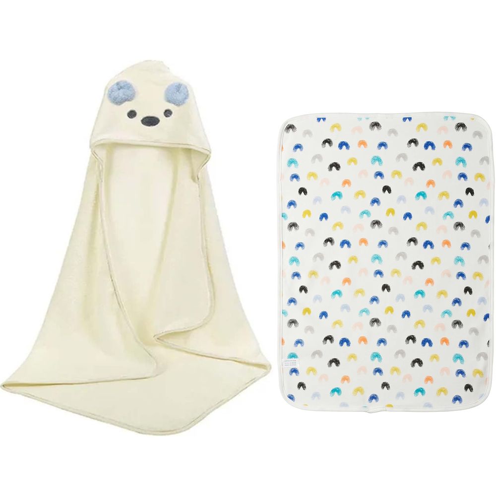 Star Babies - Microfiber Hooded Towel With Reusable Changing Mat - White