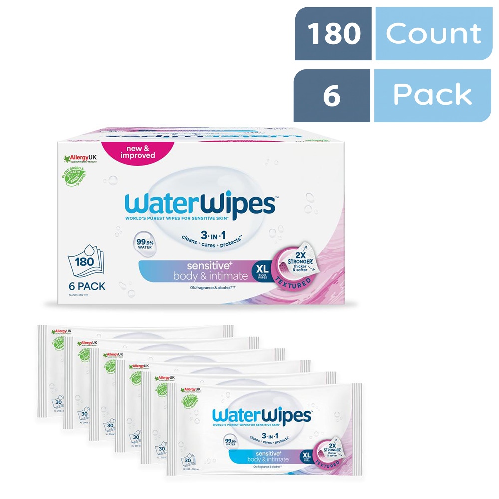 WaterWipes - Sensitive+ Body & Intimate Wipes, Unscented - 180 Count