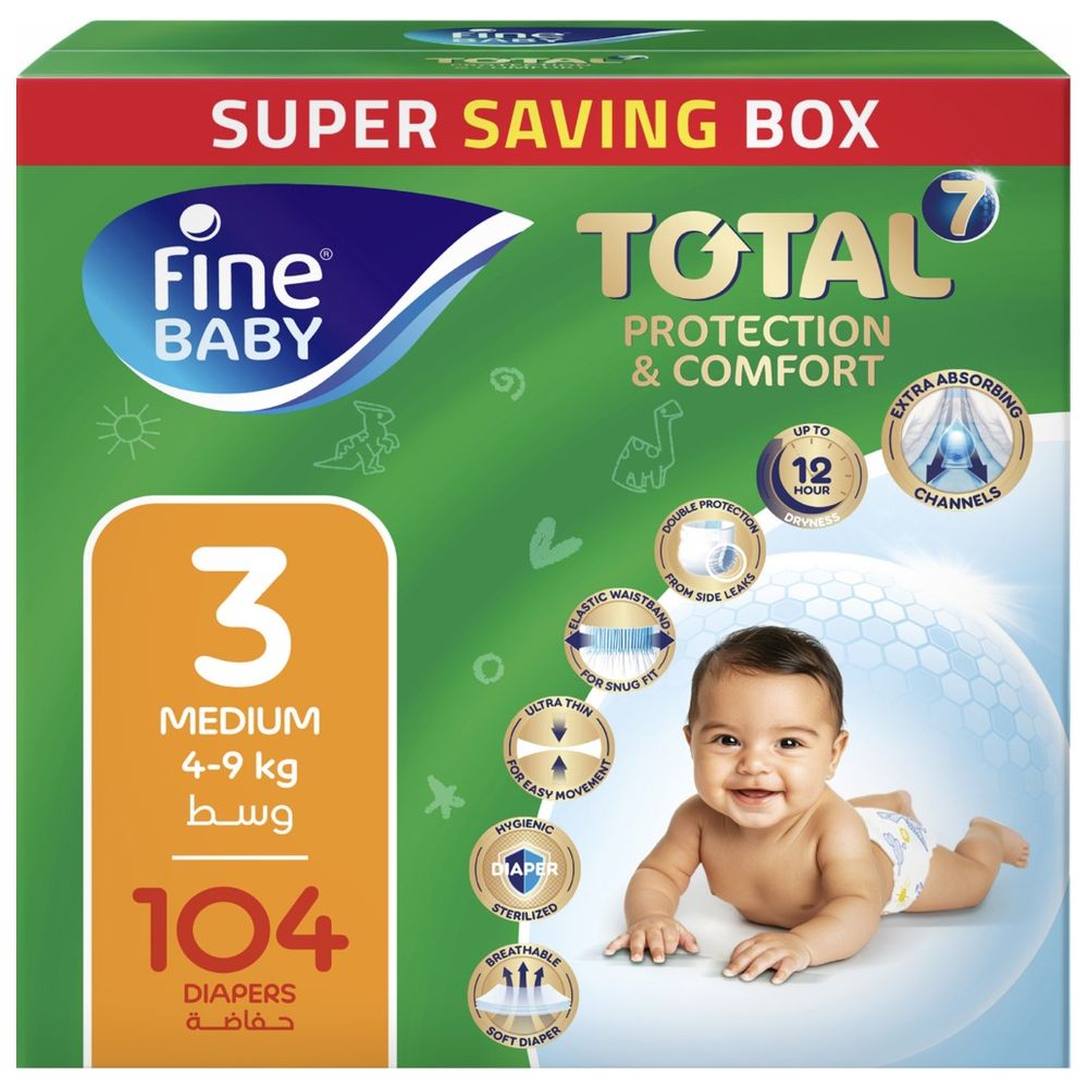 Fine Baby - Total 7 Diapers Size 3 Medium 4-9kg - Pack of 104
