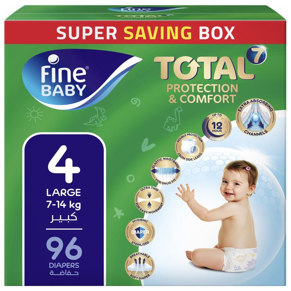 Fine Baby - Total 7 Diapers Size 4 Large 7-14kg - Pack of 96