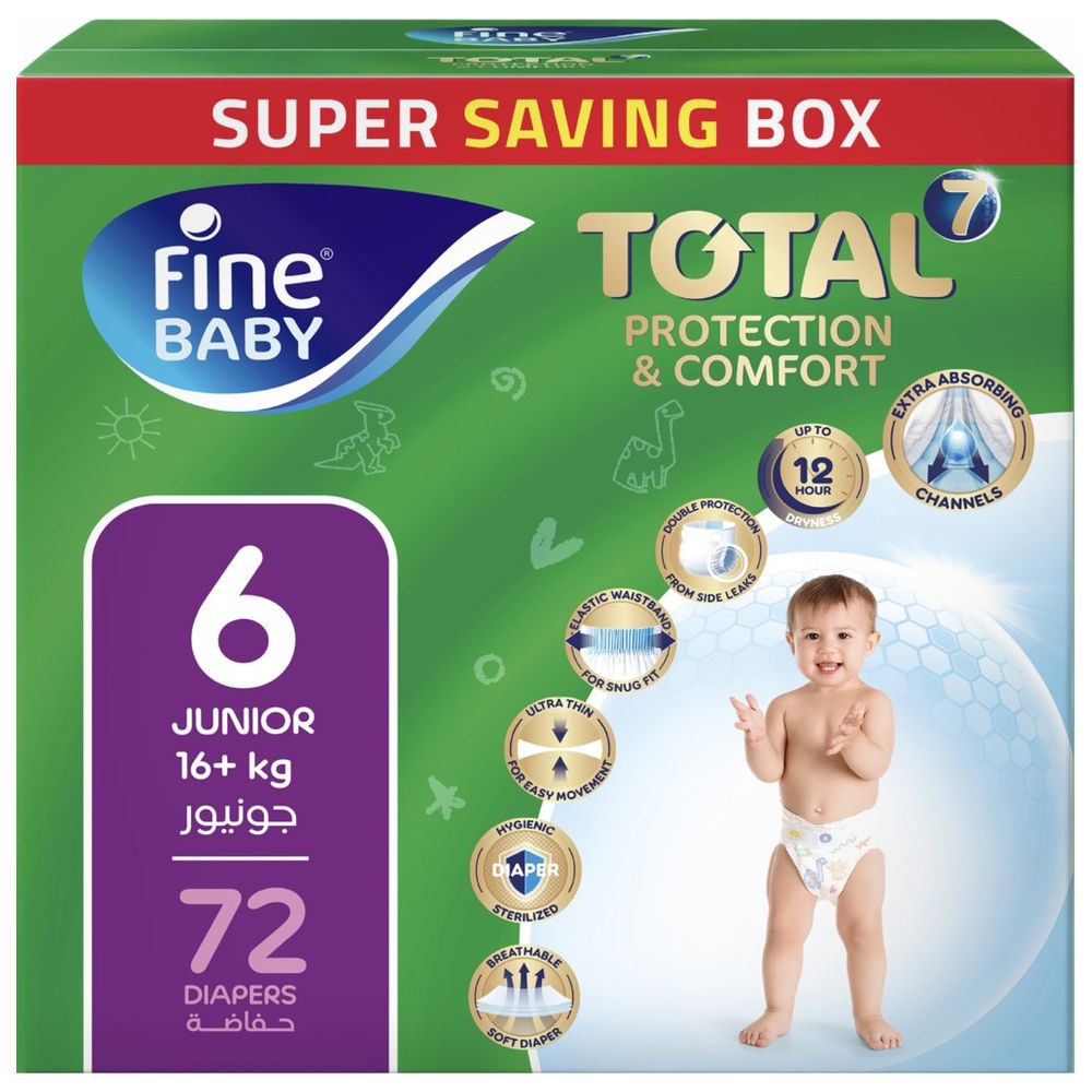 Fine Baby - Total 7 Diapers Size 6 Junior 16+kg - Pack of 72